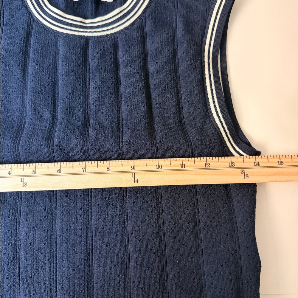 Sandro Navy Knit Sweater Vest Top | Striped Trim Designer Blouse Layering Piece - Picture 7 of 7